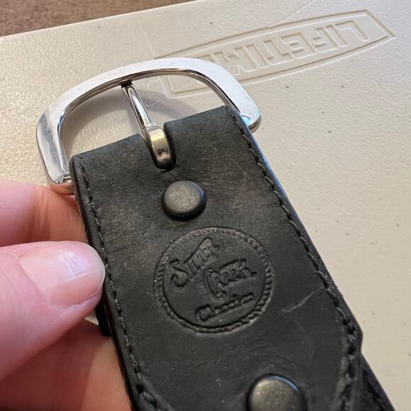 Silver Creek USA Made Floral Tooled Black Genuine Leather Silver Belt Size Large - Picture 7 of 12